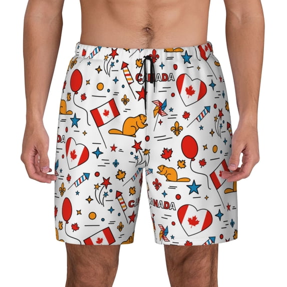 Fotbe Canada Day Men’s Swim Trunks Quick Dry Swim Shorts Board Shorts with Mesh Lining-3X-Large