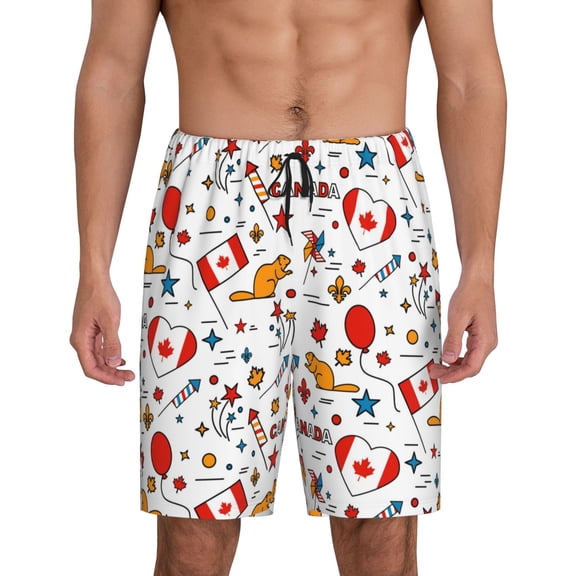 Fotbe Canada Day Pajama Shorts for Men, Men's Pajama Bottoms, Sleepwear,Short Pajama Pants-Small