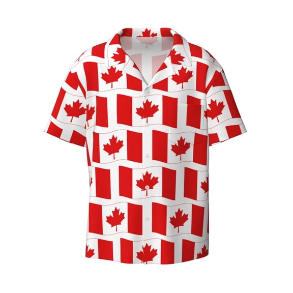 Fotbe Canada print Short Sleeve Button Down Shirts for Men Casual Summer Beach Wrinkle Free Shirt-4X-Large