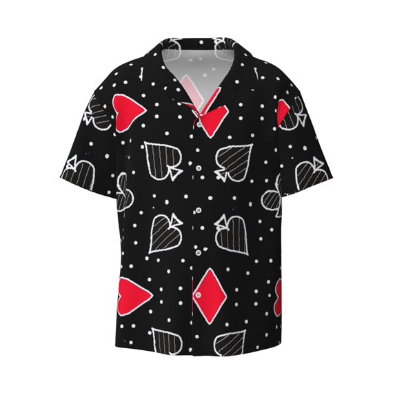 Fotbe Card Suits print Short Sleeve Button Down Shirts for Men Casual Summer Beach Wrinkle Free Shirt-Small