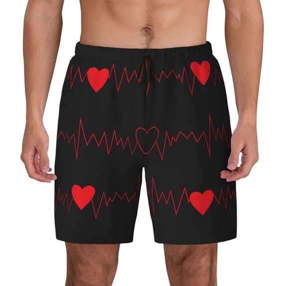 Fotbe Cardiogram and Heart Men’s Swim Trunks Quick Dry Swim Shorts Board Shorts with Mesh Lining-X-Large
