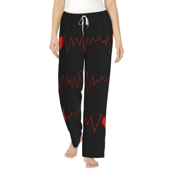 Fotbe Cardiogram and Heart Women's Pajama Pants,Sleepwear Pants,Pj Bottoms Drawstring And Pockets-Large
