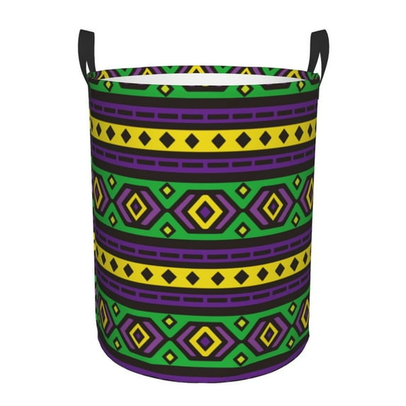 Fotbe Carnival Mardi Gras Laundry Basket with Handles, Waterproof Large Laundry Hamper, Wash Bag for Corner Dorm, Rolling Laundry Basket with Handles-Small
