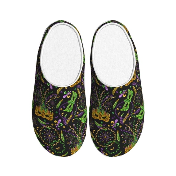 Fotbe Carnival Mardi Gras3 Pattern Women's Fuzzy Curly Fur Memory Foam Loafer Slippers Indoor Outdoor Slippers Winter Home Shoes-42/43