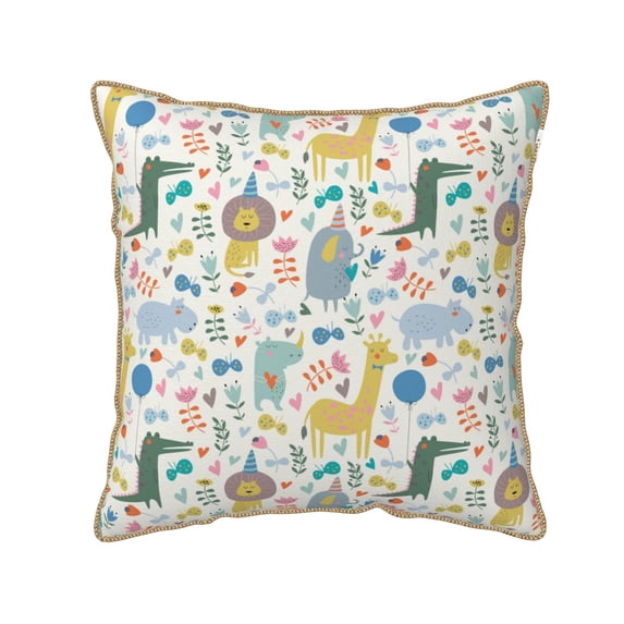 Fotbe Cartoon Animals Pattern Velvet Decorative Throw Pillow Covers with Elegant Piping, Soft Plush Cushion Cover for Sofa, Bed, Car, Office-18"x18"