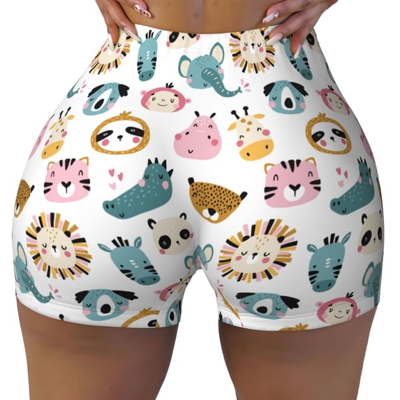 Fotbe Cartoon Animals Seamless Shorts, Womens Workout Shorts High Waist Stretch Booty Short for Gym/Yoga/Running/Biking-XX-Large
