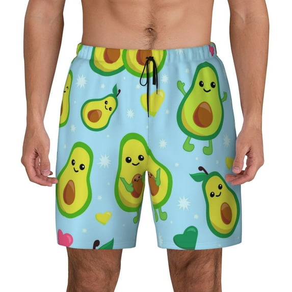 Fotbe Cartoon Avocado Men’s Swim Trunks Quick Dry Swim Shorts Board Shorts with Mesh Lining-3X-Large