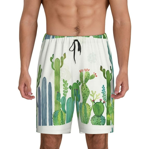 Fotbe Cartoon Cactus Pajama Shorts for Men, Men's Pajama Bottoms, Sleepwear,Short Pajama Pants-XX-Large