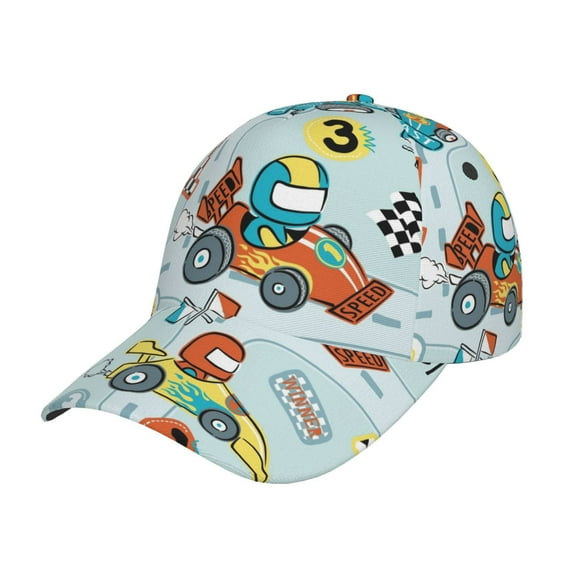 Fotbe Cartoon Car Racing Baseball Cap, Cartoon Car Racing Print Dad Hat,Outdoor Hat,Adjustable Sports Cap, Perfect For Activities