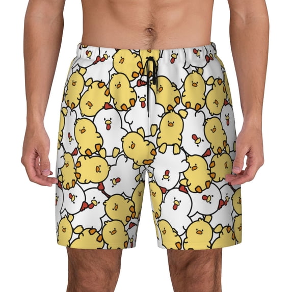 Fotbe Cartoon Chicken Men’s Swim Trunks Quick Dry Swim Shorts Board Shorts with Mesh Lining-X-Large
