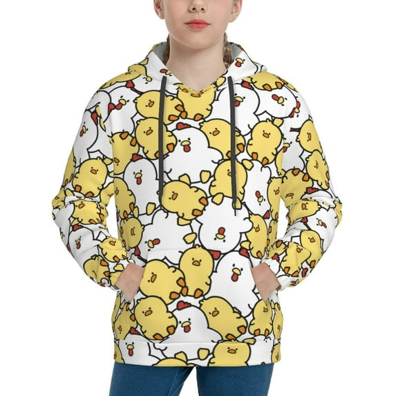 Fotbe Cartoon Chicken Pattern Youth Pullover Hooded Sweatshirt, Boys Hoodie, Kangaroo Pocket Hoodie for Kids Girls -Large