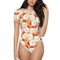 thumbnail image 1 of Fotbe Cartoon Chicken Women's Crew Neck Short Sleeves Bodysuit Tops Round Neck Slim Sleeveless Soft Comfortable Basic-Small, 1 of 9