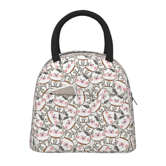 Fotbe Cartoon Cow Pattern Lunch Bag, Insulated Lunch Box, Small Leakproof Cooler Food Lunch Containers Reusable High Capacity Lunch Tote Bags for Work, Travel, Outdoor