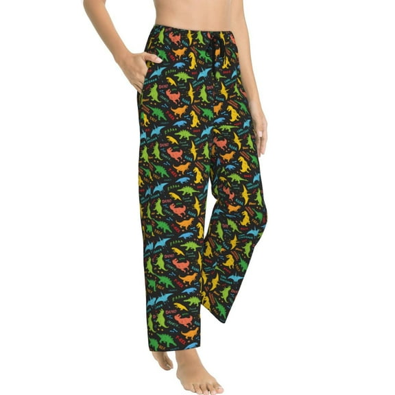 Fotbe Cartoon Dino Women's Pajama Pants,Sleepwear Pants,Pj Bottoms Drawstring And Pockets-Small