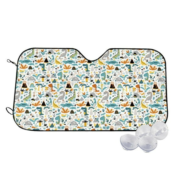 Fotbe Cartoon Dinosaur Car Windshield Sunshade | Sun Visor Protector Front Window Shade, Keeps Out UV Rays, Keeps Your Vehicle Cool-Small