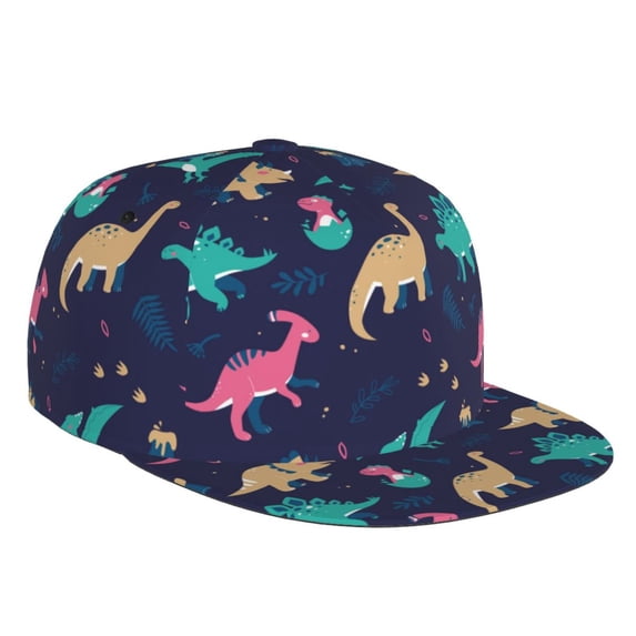 Fotbe Cartoon Dinosaur Flat Bill Visor Cap Classic Snapback Hat Polyester Foam Trucker Hat Trucker Cap Adjustable Baseball Cap