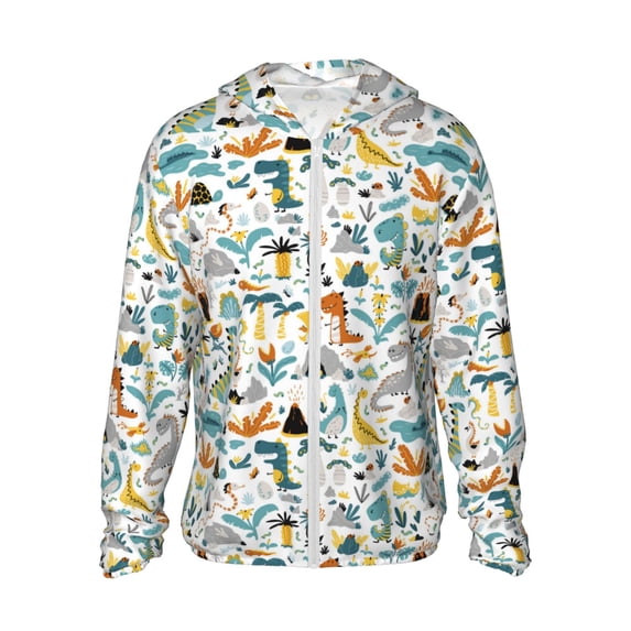 Fotbe Cartoon Dinosaur Men's Women's UPF 50+ Sun Protection Jacket Hooded Cooling Shirt with Pockets Hiking Outdoor Performance-Medium