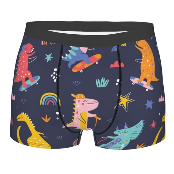 Fotbe Cartoon Dinosaur Scooter Sport Blue Men’s Total Support Pouch Boxer Briefs, X-Temp Cooling, Moisture-Wicking Underwear, Regular, Long-leg and Trunk-Medium