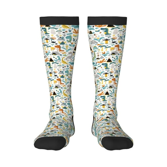 Fotbe Cartoon Dinosaur print Women's Men's Novelty Crew Socks Cotton Socks Knee High Socks for Walking,Running,Nurses,Pregnancy