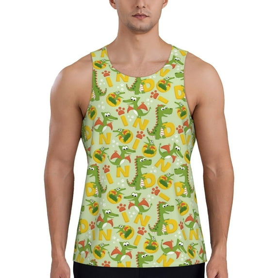 Fotbe Cartoon Dinosaurs,Cute Dinosaurs Pattern Men's Quick Dry Workout Tank Top Gym Muscle Tee Fitness Bodybuilding Sleeveless T Shirt Breathable Workout Shirt-XX-Large