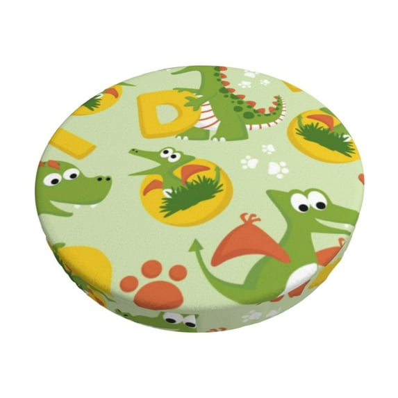 Fotbe Cartoon Dinosaurs Stool Covers Round,Waterproof Round Bar Stool Covers Bar Chair Covers Washable Stool Cushion Slipcover for 12-14 Inch Chair-12 inch