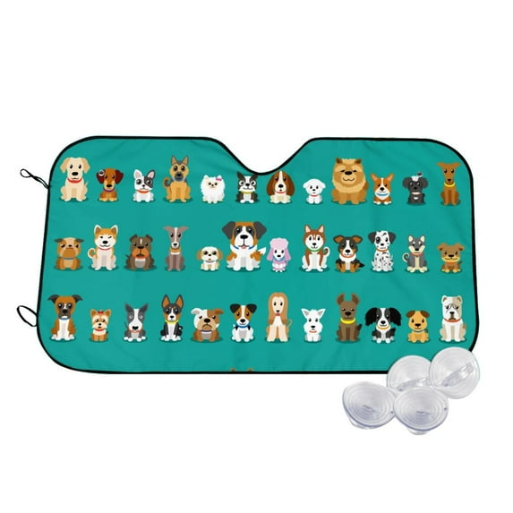 Fotbe Cartoon Dogs Car Windshield Sunshade | Sun Visor Protector Front Window Shade, Keeps Out UV Rays, Keeps Your Vehicle Cool-Small