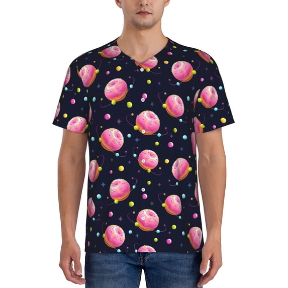 Fotbe Cartoon Donut Planets Baseball Jersey Shirt for Men and Women, Casual Short Sleeves Button Down T-Shirt-Small