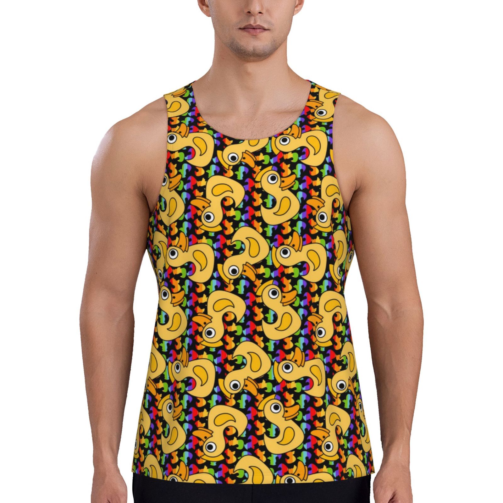 Fotbe Cartoon Ducks Pattern Men's Quick Dry Workout Tank Top Gym Muscle