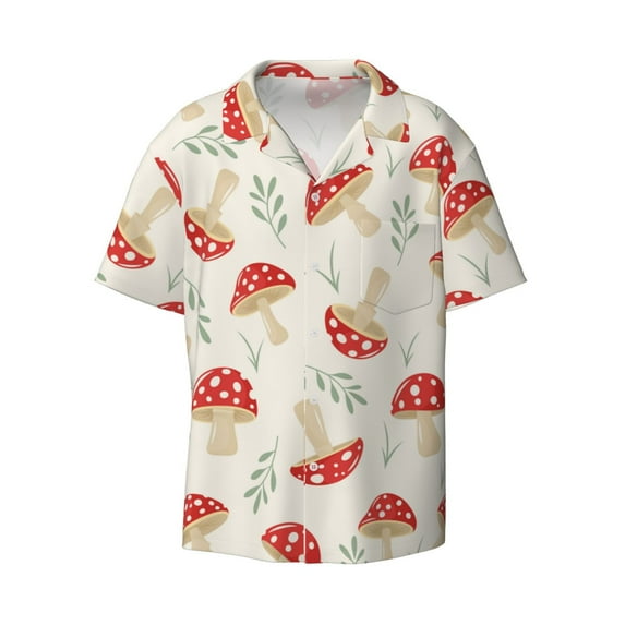 Fotbe Cartoon Flat Mushrooms print Short Sleeve Button Down Shirts for Men Casual Summer Beach Wrinkle Free Shirt-Small