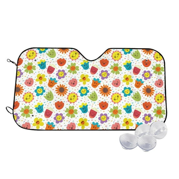 Fotbe Cartoon Flowers Car Windshield Sunshade | Sun Visor Protector Front Window Shade, Keeps Out UV Rays, Keeps Your Vehicle Cool-