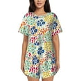 thumbnail image 1 of Fotbe Cartoon Flowers Print Pajama Set for Women 2 Piece Loungewear Short Sleeve Tops and Shorts Set Soft Sleepwear-Small, 1 of 7