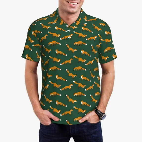 Fotbe Cartoon Fox 1 Pattern Men’s Golf Polo Shirt – Breathable Performance Golf Shirt with Button-Down Collar-4X-Large