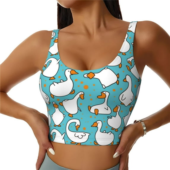 Fotbe Cartoon Funny Goose Pattern Womens' Sports Bra Longline Wirefree Padded with Medium Support Sports Moisture-Wicking Workou Vest,Tank Top-Large