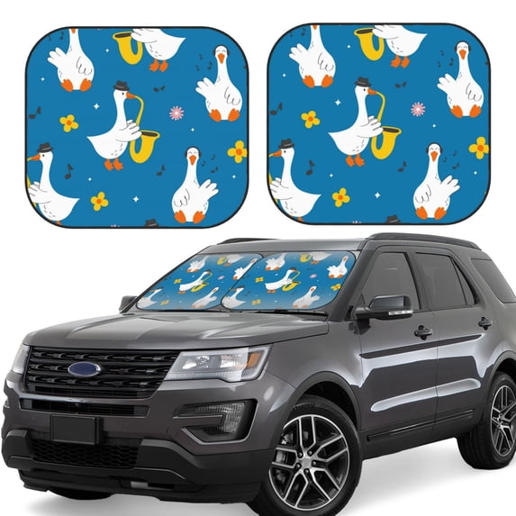 Fotbe Cartoon Goose 2-Piece Car Windshield Sun Shade | Sun Blocker for Car Windshield | Foldable Automotive Interior Accessories for Sun Protection-Medium