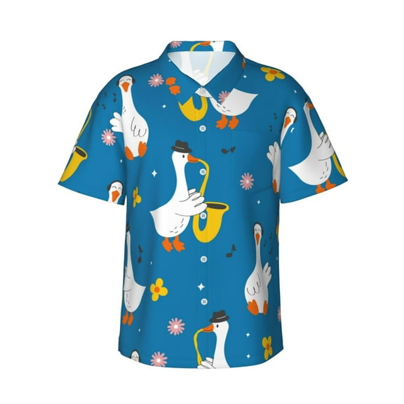Fotbe Cartoon Goose Hawaiian Shirt For Men Unisex Summer Beach Casual Short Sleeve Cotton Linen Button Down Shirts-X-Large