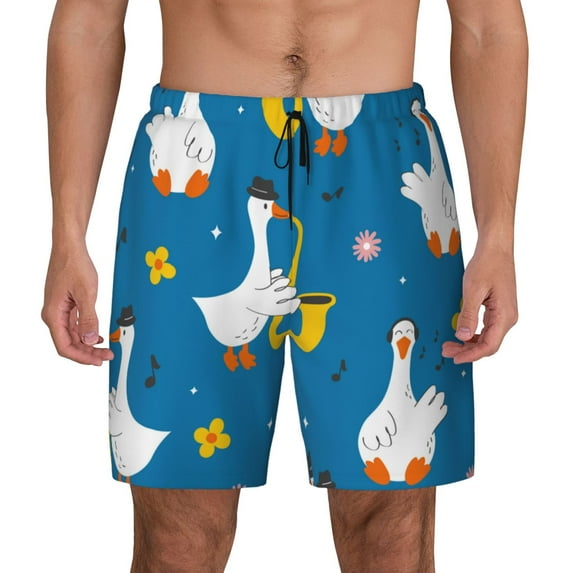 Fotbe Cartoon Goose Men’s Swim Trunks Quick Dry Swim Shorts Board Shorts with Mesh Lining-Small