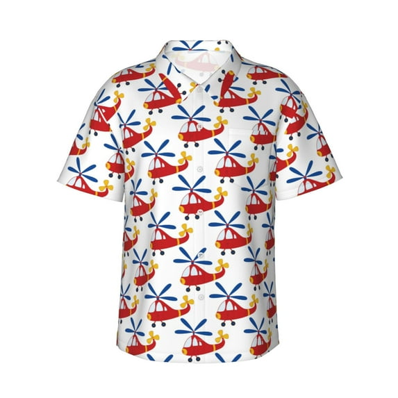 Fotbe Cartoon Helicopter Hawaiian Shirt for Men Unisex Summer Beach Casual Short Sleeve Cotton Linen Button Down Shirts-XX-Large