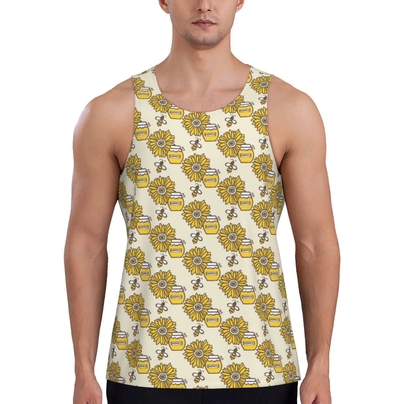 Fotbe Cartoon Honey Pot Bee Sunflower Pattern Men's Quick Dry Workout ...