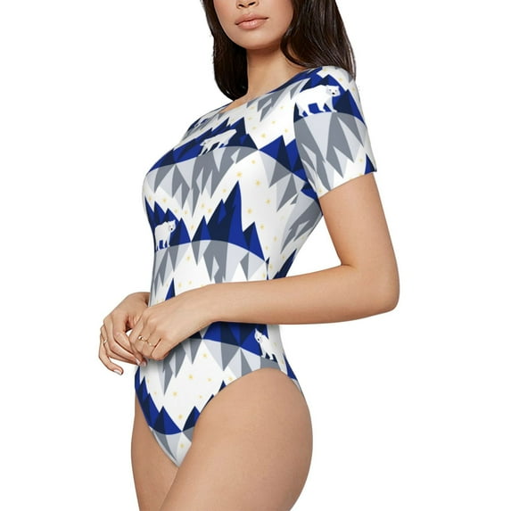 Fotbe Cartoon Iceberg Polar Bear Women's Crew Neck Short Sleeves Bodysuit Tops Round Neck Slim Sleeveless Soft Comfortable Basic-Large