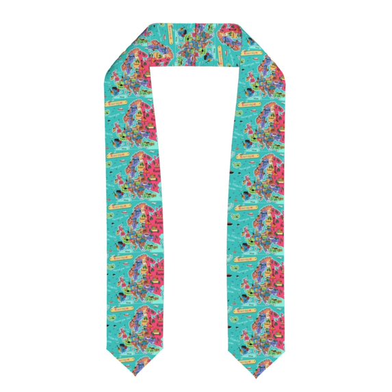 Fotbe Cartoon Map Of Europe Printed Class of 2024 Graduation Stole