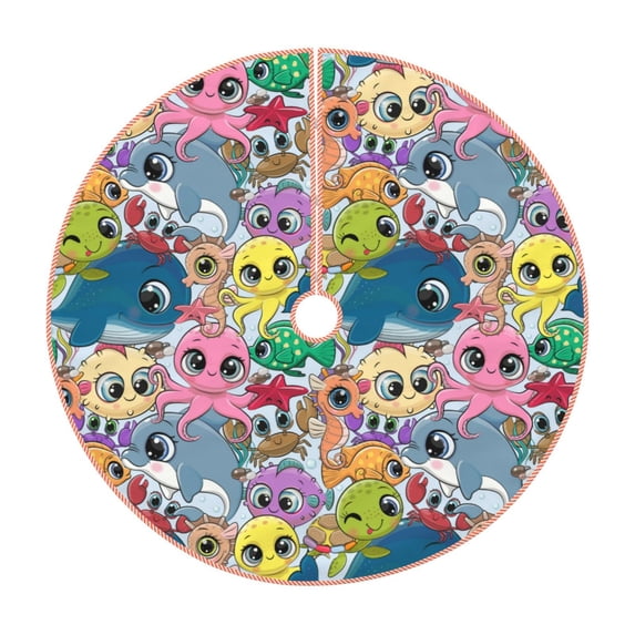 Fotbe Cartoon Marine Animals Pattern Christmas Tree Skirt, Tree Skirts Plush Christmas Decorations, Christmas Tree Skirts Xmas Decorations Holiday Party Decor-36"