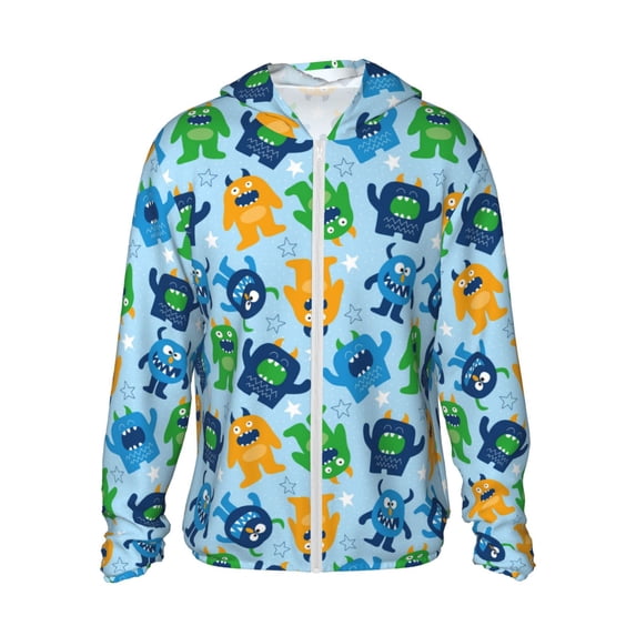 Fotbe Cartoon Monster Men's Women's UPF 50+ Sun Protection Jacket Hooded Cooling Shirt with Pockets Hiking Outdoor Performance-3X-Large