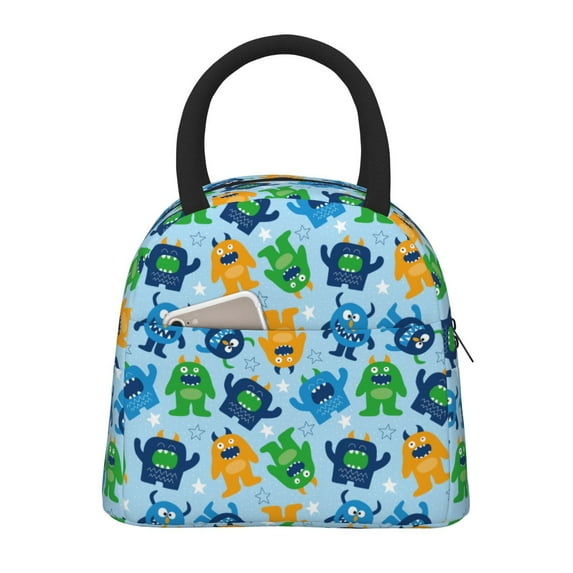 Fotbe Cartoon Monster Pattern Lunch Bag, Insulated Lunch Box, Small Leakproof Cooler Food Lunch Containers Reusable High Capacity Lunch Tote Bags for Work, Travel, Outdoor
