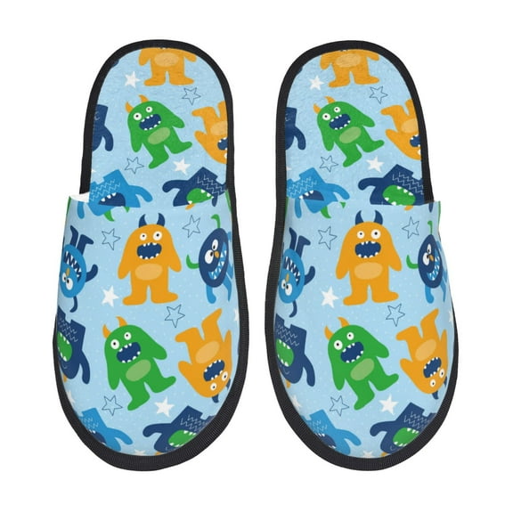 Fotbe Cartoon Monster Pattern Women's Fuzzy Slippers Plush Slippers Fluffy Winter House Shoes Indoor and Outdoor-Medium
