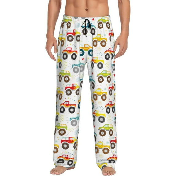 Fotbe Cartoon Monster Trucks Men's Pajama Pants,Sleepwear Pants,Pj Bottoms Drawstring And Pockets-Small