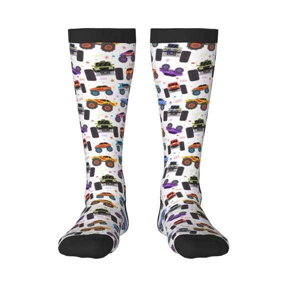 Fotbe Cartoon Monster Trucks1 print Women's Men's Novelty Crew Socks Cotton Socks Knee High Socks for Walking,Running,Nurses,Pregnancy