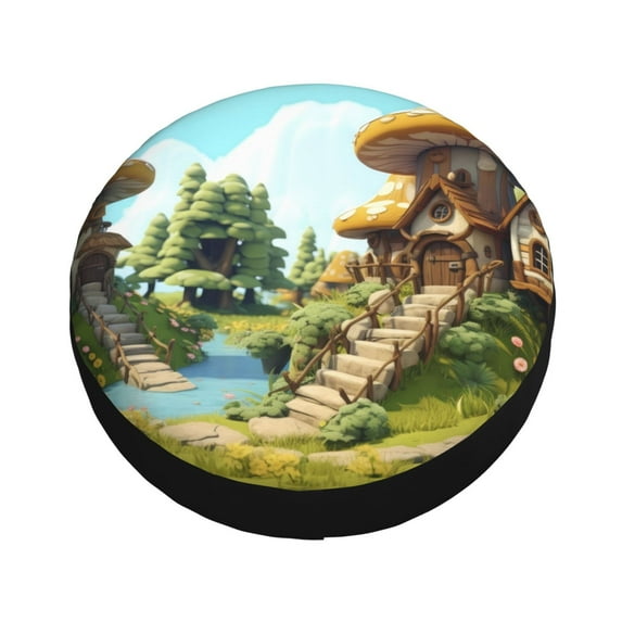 Fotbe Cartoon Mushroom House Spare Tire Cover Thickening Universal Fit for Jeep, Trailer, RV, SUV, Truck, Tough Tire Wheel Soft Cover-14 inch