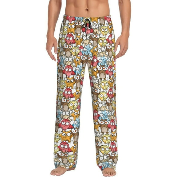 Fotbe Cartoon Owls 1 Men's Pajama Pants,Sleepwear Pants,Pj Bottoms Drawstring And Pockets-X-Large