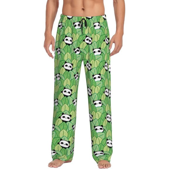 Fotbe Cartoon Panda And Leaf 1 Men's Pajama Pants,Sleepwear Pants,Pj Bottoms Drawstring And Pockets-XX-Large