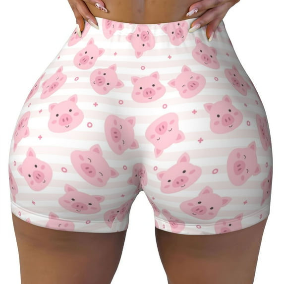Fotbe Cartoon Pig Seamless Shorts, Womens Workout Shorts High Waist Stretch Booty Short for Gym/Yoga/Running/Biking-X-Large